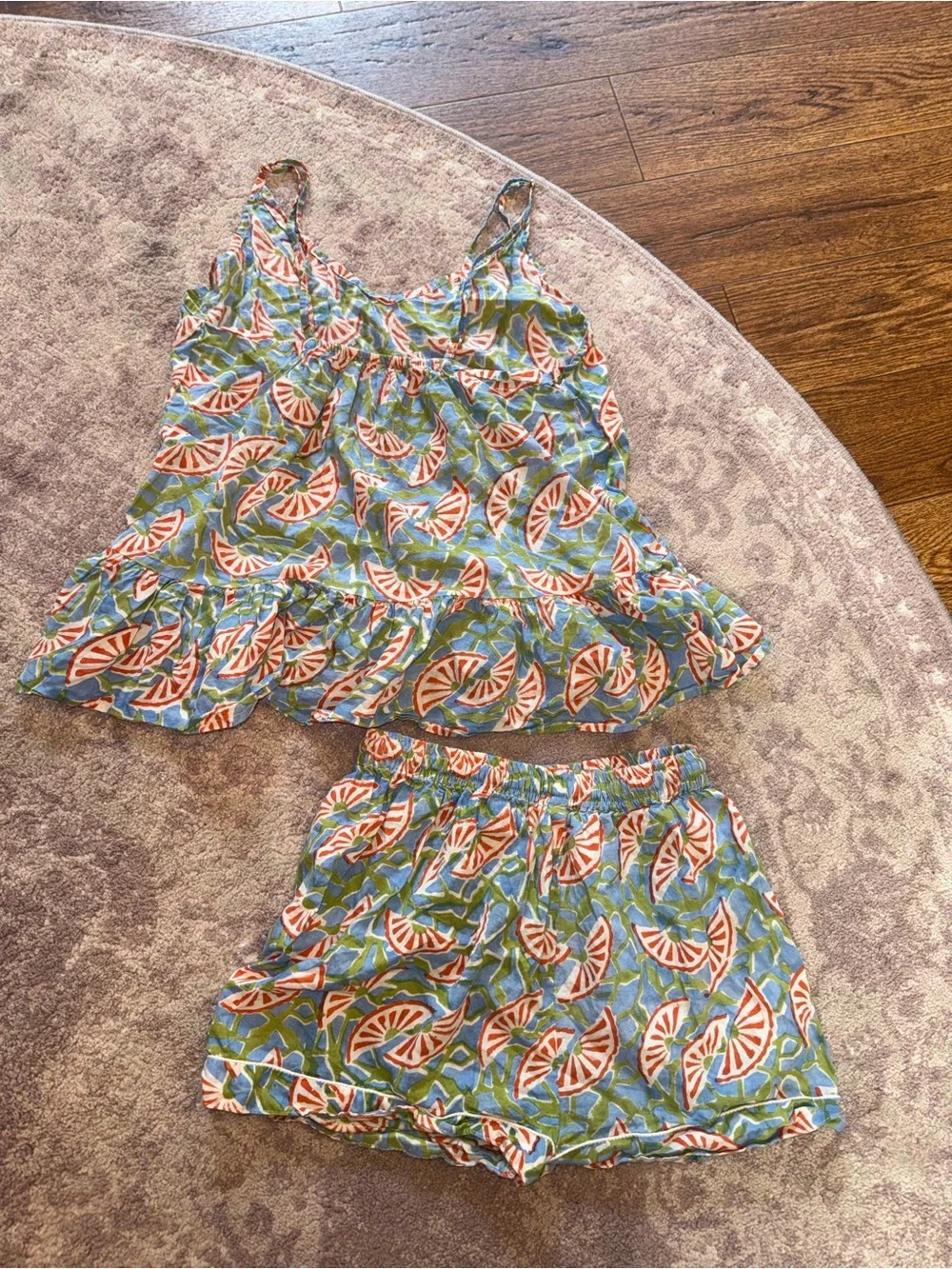 Anthropologie Mod’s Mahal Women’s S Orange Slice Green Blue Pajama Shorts Set